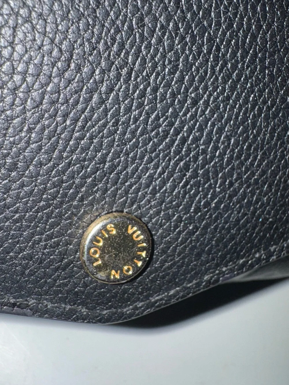 Louis Vuitton Black Leather Snap Closure Wallet with Gold Stamp